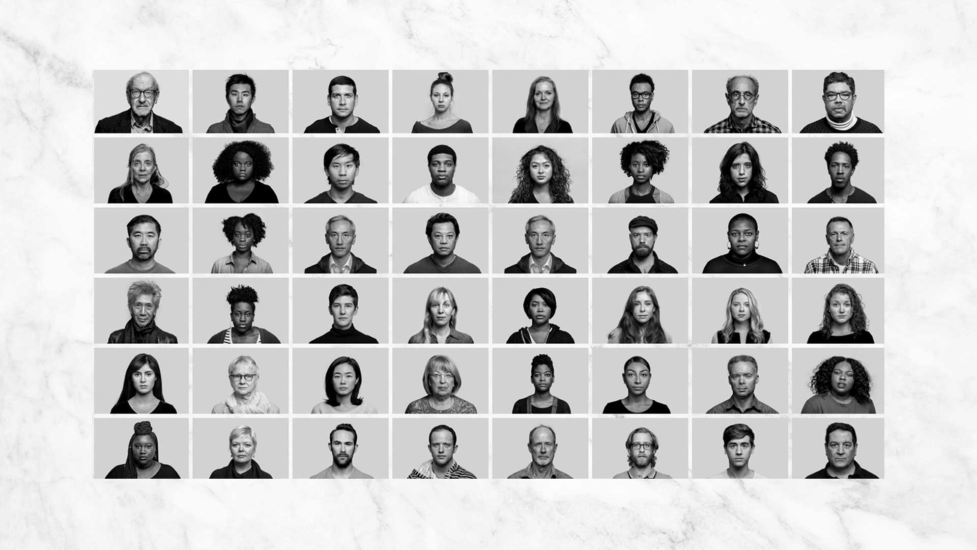 Grid of black and white portraits