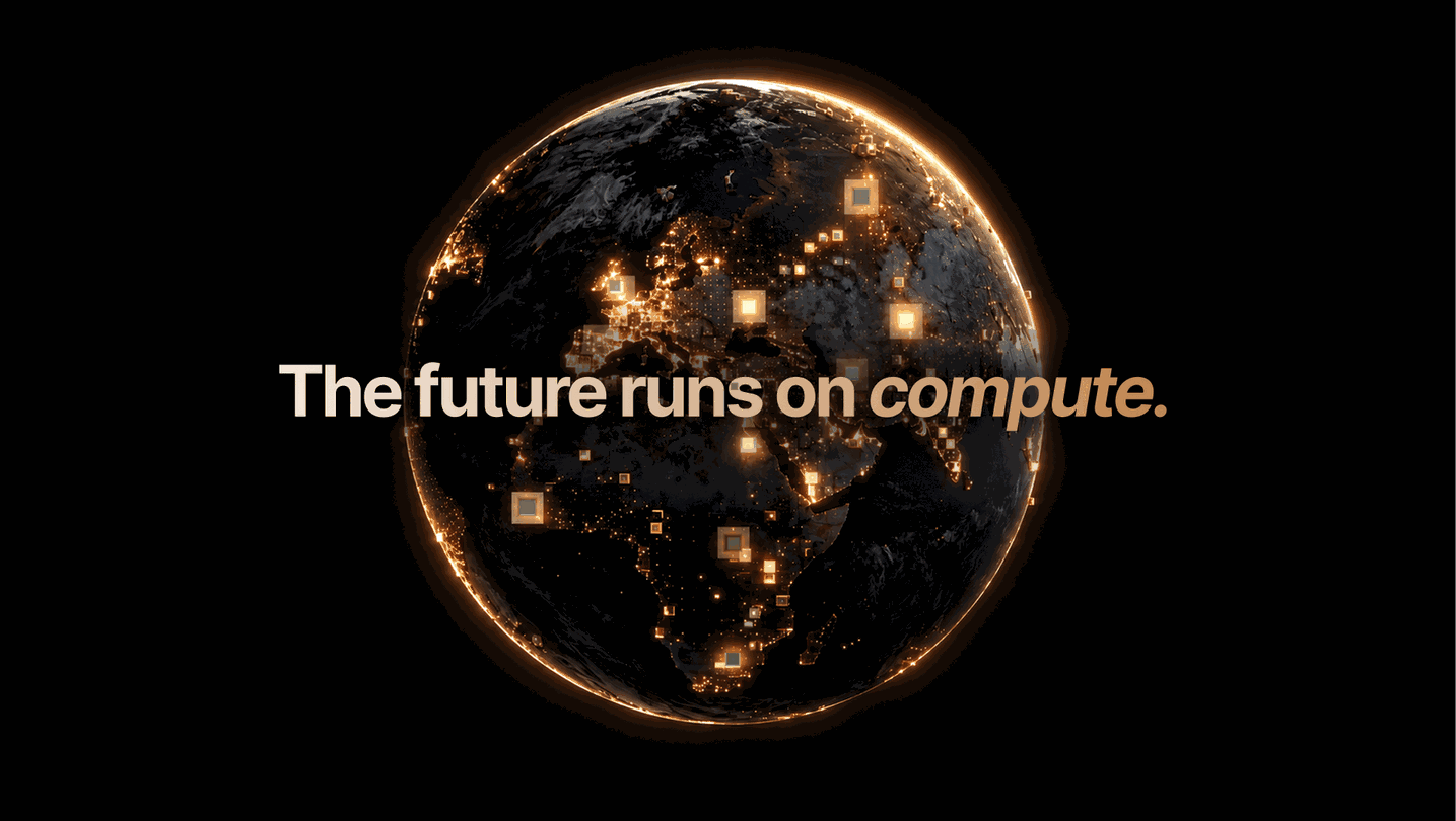 AIC — Artificial Intelligence Commodity. A dark Earth built from glowing amber blocks: The future runs on compute.