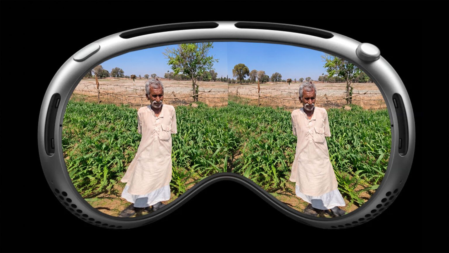 THE ROCKEFELLER FOUNDATION / SMART POWER INDIA — a farmer in his field, seen through a VR headset