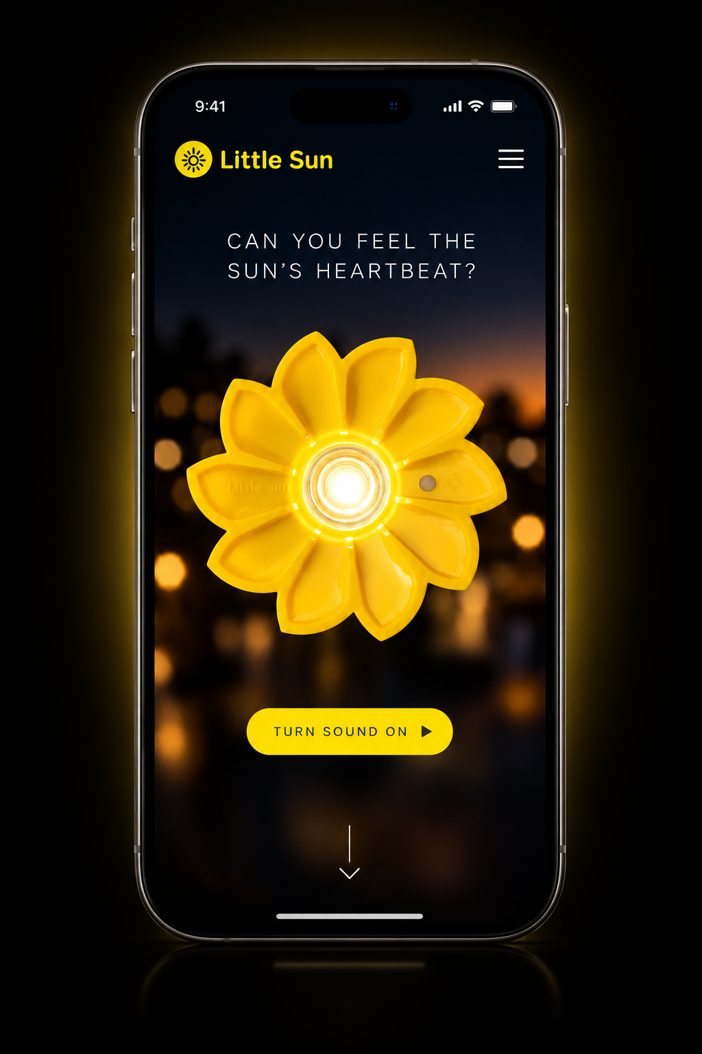 Little Sun mobile homepage — “Can you feel the sun’s heartbeat?”